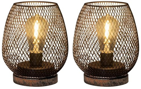 Battery Operated Table Lamp 2 Pack LED Edison Bulb Cordless Lantern | Portable Design, Industrial Cage Frame, Soft Warm Light, Patio, Garden, Porch, Living Room Outdoor Decoration