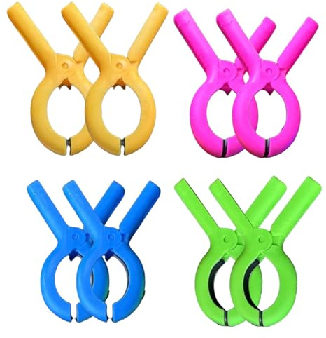 GWAWG 8 PCS Large Beach Towel Clips, 4 Colors Towel Clips for Sun Loungers, Strong Grip Clothes Pegs, Washing Line Laundry Pool Chairs Sunbeds for Beach, Pool, Garden