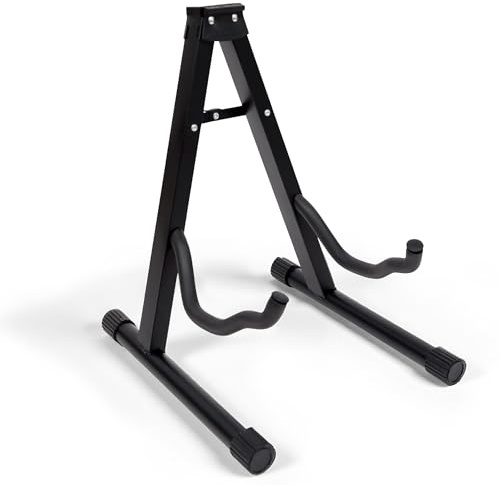 EVOKK Guitar Stand A-Frame Heavy Duty – Foldable, Adjustable, Stable Holder for Acoustic, Electric & Bass Guitars – Universal Fit, Non-Slip, Sturdy Metal Frame, Black Music Accessory