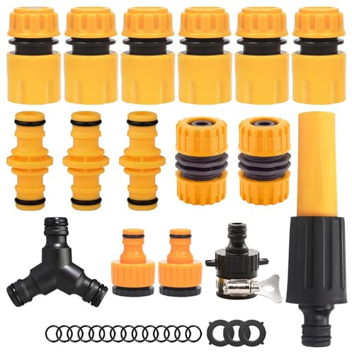 HIGA-JKL Juego de conectores de manguera de 1/2 pulgadas compatibles con Gardena, 16 unidades, de plástico ABS y conector de grifo, accesorios básicos para manguera de jardín con rosca de conexión
