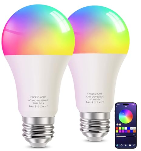 FRIDEKO HOME Smart RGBCCT Light Bulb,10W, 900LM,2 Pack | Bluetooth Light Bulbs, LED Color Changing Light Bulb Work with APP Control, E27 Dimmable Lightbulbs
