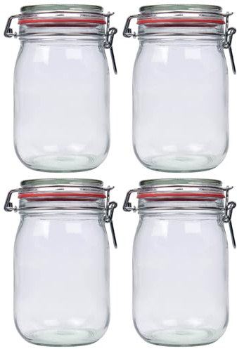 Flaschenland 4 tarros de alambre de 1140 ml, herméticos, conservas, almacenamiento de alimentos en la cocina, harina, azúcar, café, pasta, arroz, avena, fabricado en Alemania