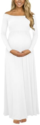 Foweknow Vestidos Para Embarazadas Vestido de Maternidad Para Hombros Descubiertos Moda de Maternidad Vestidos de Novia Boda Elegante Vestido de Noche Embarazo Ligero Y Ventilado