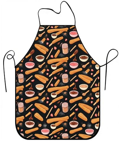 Churros Design Delantales para cocinar, divertido patrón de postre, delantal de cocina para hornear, delantal culinario negro para chefs caseros y comida, L, Negro, 24x31 Inch