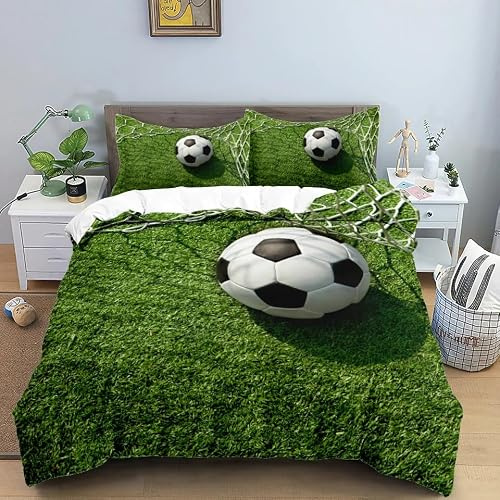 QBIDCSX Påslakan, dubbel fotbollssängkläder, enkel koala, påslakan 200 x 200 cm, med blixtlåsstängning, allergivänligt påslakan med 2 örngott för pojkar, barn, flickor