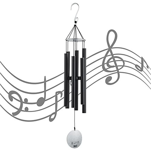 OSVINO Klangspiele Windspiele Deko mit Klang Aluminium groß Gesamtlänge 75cm für draußen Balkon Garten, Schwarz