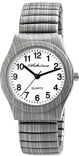 Adrina Damen-Uhr Edelstahl Zugarmband grau große Ziffern Länge 18 cm Durchmesser 34 mm Breite 18 mm Geschenke für Frauen