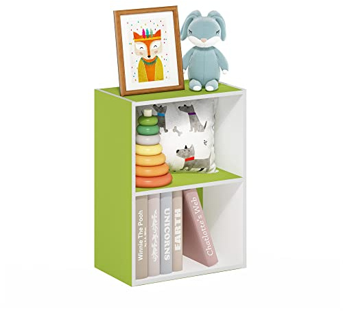 Furinno LUDER Book Shelf, 2-Tier Modern Bookshelf, Open Shelves Bookcase 9 x 16 x 21, for Living Room, Bedroom, Home Office, Green/White
