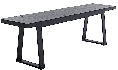 Wooden Dining Bench 60” Industrial Table Benches, Seating Chair Rustic Indoor Benches, Mid Century Kitchen Bench with Metal Legs, Black