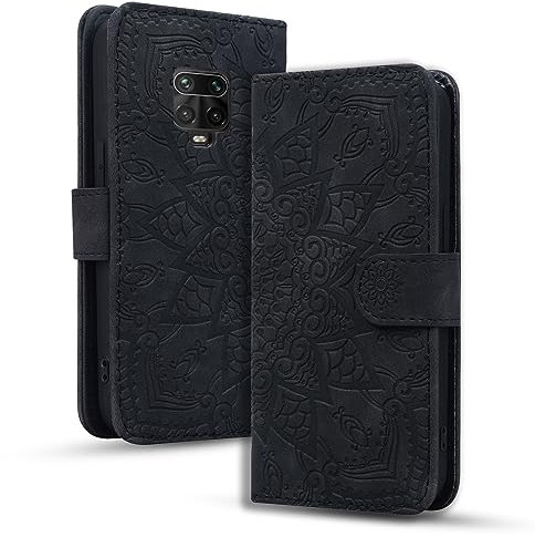 Rosbtib Funda Móvil para Xiaomi Redmi Note 9S/ Note 9 Pro Cover de Cuero Premium PU con Cierre Magnético y Función de Soporte Flip Cover Mandala en Relieve Xiaomi Redmi Note 9S/ Note 9 Pro - Negro