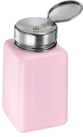 HARFINGTON Solvent Alcohol Dispenser 200ml(6.7oz) Push Down Liquid Dispenser Pump with Sealing Stainless Steel Lid for Acetone Cleanser Polish Remover, Pink