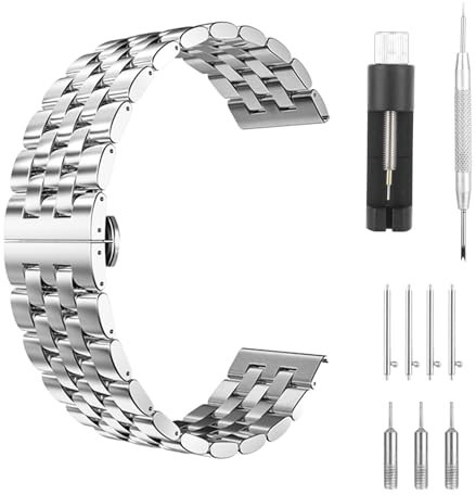 smtfcty Edelstahl Uhrenarmband 20mm Polierte Metall Uhrenarmband für Damen Herren, Ersatz Edelstahl Armbänder Mit Doppelt Faltschließe Schnellverschluss Armband mit verstellbarem Glied Werkzeug