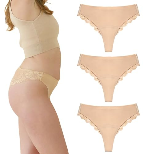 dais Periodenunterwäsche für Leichte Blutung • Brazilian mit hinten Spitze (DE/NL/SE/PL, Alphanumerisch, S, Regular, Regular, 3, Beige)