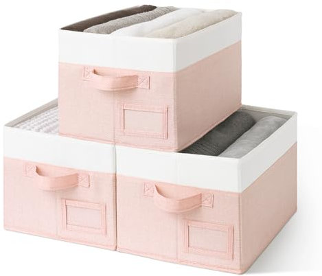 GRANNY SAYS Aufbewahrungsboxen Stoff, 3er-Pack Stoffkisten Aufbewahrung, Rosa Aufbewahrungskörbe, Faltbare Stoffboxen, Wardrobe Storage Boxes, Faltboxen Kleiderschrank für Kleidung, Regalboxen