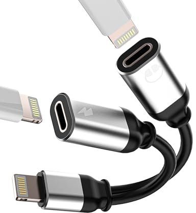 Dual Lightning Headphone Jack Splitter for Apple iPhone Aux Adapter 2in1 14 13 12 Pro Max Audio Charger Port Dongle Earphone Charging plug Cable Adaptor for iPad Mini Connector Charge Converter