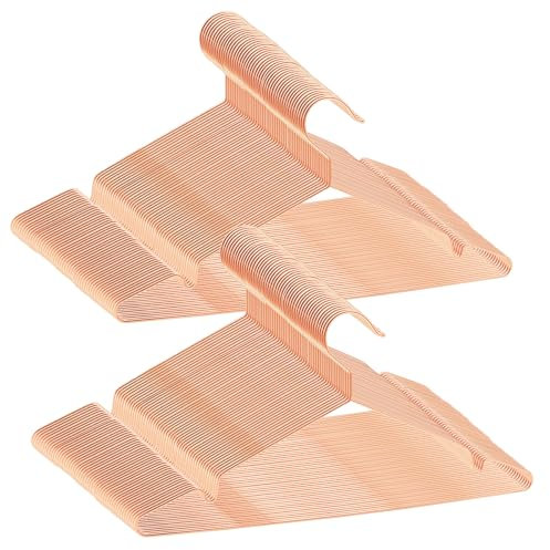 ABHENG 100 Stück Kleiderbügel aus Edelstahl, platzsparend Metall Kleiderstange, rostbeständig, für Shirts, Hemden, Kleider, Tops, 42B x 21H cm,Roségold,AIY03100R
