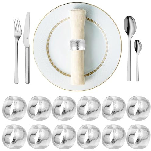 Serviettenringe Silber, 12 Stück Elegante Metall Serviettenring, Serviettenringe Weihnachten, Serviettenschnallen Blätter für Weihnachten Hochzeitsfeier Abendessen Jubiläum Tischdekoration