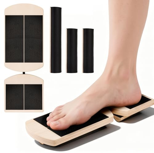 2-i-1 balansbräda, balansbräda i trä, halkfri balansbräda för fotled, plantar fasciit och postural korrigering (svart, M1)