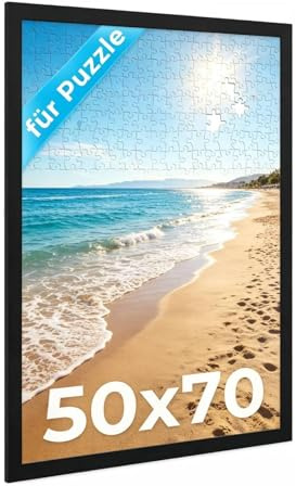 Bilderrahmen 50x70 Schwarz mit bruchsicherem Acrylglas, Posterrahmen 50x70 aus MDF-Holz, Fotorahmen für Fotos, Poster, Kunstdrucke & 1000-1500 Teile Puzzle, Wechselrahmen Modern für Wohnzimmer
