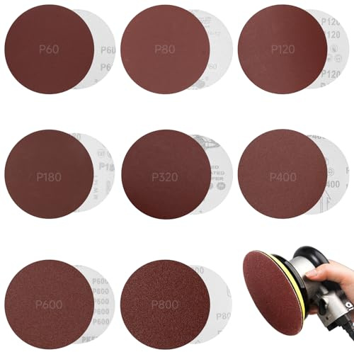 Seconero 120 Pcs 125mm Sanding Discs Pads, 5 Inch No Hole Hook and Loop 60 80 120 180 320 400 600 800 Mixed Grits Sandpaper Sheet for Random Orbital Sander, Round Sanding Discs for Woodworking Metal