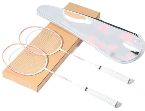 WANGBINGXING Badminton Set Raqueta de bádminton Fibra Carbono 92 g, Capacidad máxima 13,6 kg, Individual o Doble, for Deportes al Aire Libre(2PCS Red Sacks)