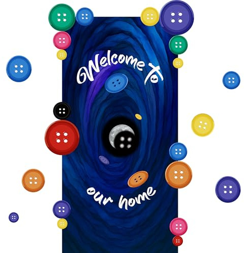Button Party Decorations Button-Themed Door Cover Set with Removable PVC Stickers Playful Blue Decorative Hanging Backdrop for Wall Home Birthday Kids Entryway Room Party Decor