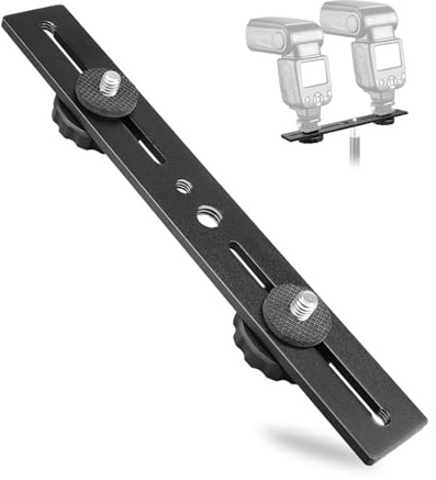 ZEXIJOW 8'' Dual Flash Bracket Staffa, Supporto per Flash in Alluminio con Filettatura da 1/4’ e 3/8'' per Fotocamera con Doppia Slitta a Contatto Caldo per Videocamera DSLR LED Flash e Microfono
