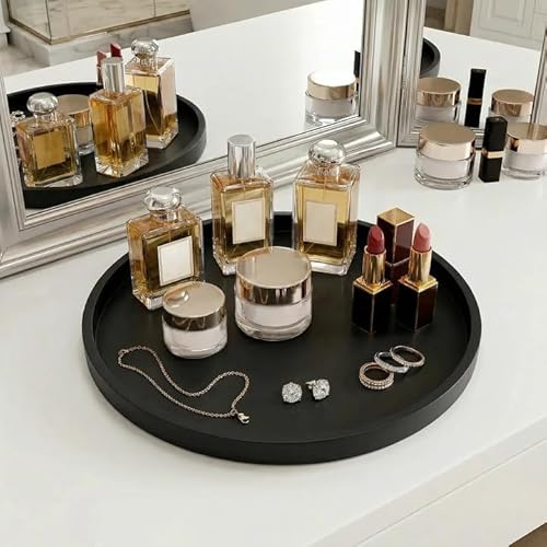 Bandejas Decorativas de Silicona, Bandeja de cosméticos de Mesa, Bandeja Decorativa para tocador de 27 cm, Redonda, fácil de Limpiar y Resistente a los Golpes, para perfumes y cosméticos (Negra).