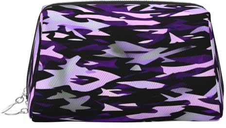 Neceser de aseo de camuflaje americano morado, bolsa de maquillaje portátil de viaje, piel de PVC, con compartimentos, Silver, One Size