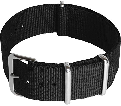 CampTeck U6946 - Nylon Replacement Military Watch Strap (Widths 18|20|22|24mm) with Stainless Steel Pin Buckle for Spring Bar Watches - Black - 18mm