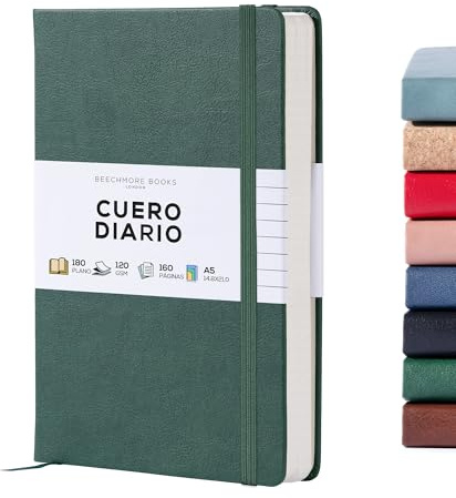 Linjerad anteckningsbok – premium A5-dagbok från Beechmore Books | Klassisk 21,4 x 14,5 cm hårt omslag av veganskt läder, tjockt 120 gsm gräddfärgat papper | Presentask |