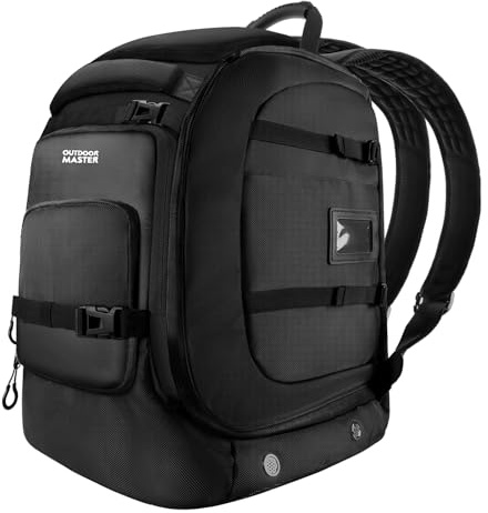 OutdoorMaster Boot Bag, 65L Waterproof Ski Snowboard Boots Air Cushion Shoulder Pad Skiing Gear Bag Travel Backpack for Ski Helmets, Goggles & Accessories Men & Women - Dark Black