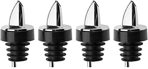 Westmark 4 Spirituosen-/Essig-/Öl-Ausgießer für Flaschen, Dosierer mit Luftröhrchen, Kunststoffkorken, verchromt, mit Deko-Ring, Jet-Pour, 412222E3