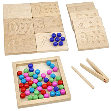 BBtinker Wooden Number Tracing Board Set, Toddler Montessori Math Beads Counting Toy, Preschool Learning and Educational Math Game for Kids