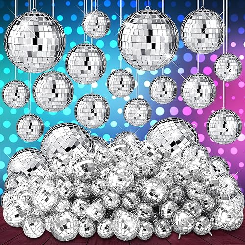 Funtery Silver Mirror Disco Balls, Pack of 100, 5 Sizes, Party Decoration, Christmas, Valentines, KTV, Home, Nightclubs, Stages, Weddings and Birthdays