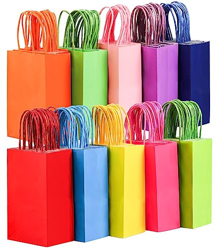 Suwimut 100 Stück kleine Geschenk Taschen, 10 Farben Geschenktüten, 13×8×21cm/5.1x3.15x8.27 Zoll Party Gunst Taschen mit Griffen für geburtstag Party, Hochzeit, Einkaufen
