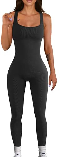 YIOIOIO Women Workout Seamless Jumpsuit Yoga Ribbed Bodycon One Piece Square Neck Leggings Romper