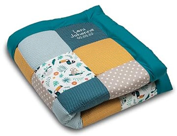 ULLENBOOM Krabbeldecke für Baby mit Personalisierung, 100% OEKO-TEX Materialien, Dschungel 120x120 cm - Babydecke mit Namen und Datum, ideal als Spieldecke und personalisiertes Geschenk zur Geburt