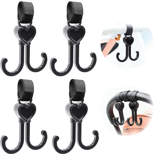 Kinderwagenhaken 4 Stücke Herzförmige Kletthaken Kinderwagenzubehör Universelles Kinderwagenzubehör zum AufhäNgen Von Taschen Wickeltaschen Geldbörsen Handtaschen und Mehr