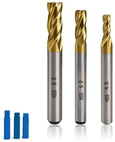 3 Piezas Fresas para Metal, CHSEROK Brocas de Vástago Recto HSS, 4/6 / 8 MM Fresas de Fresado CNC, Para Cortar Madera, Acero al Carbono y Acero para Moldes