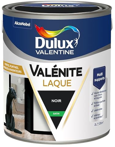 Dulux Valentine Peinture Laque Valénite Intérieur et Extérieur Multi-supports - Finition parfaite et lisse, Formule Haute Résistance - Satin Noir 2 L