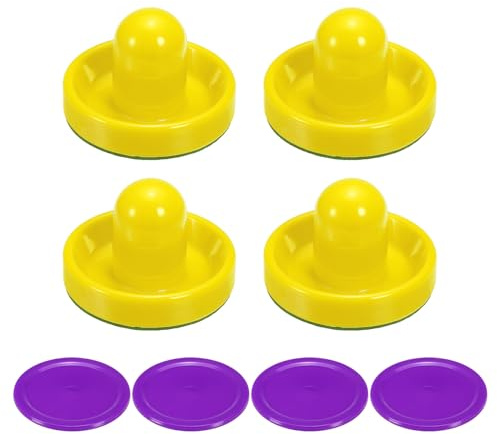 PATIKIL 96 mm gula lufthockey Pushers och Air Hockey-skivor, ersättningstillbehör för handtag och paddel (4 Pushers med kuddar, 4 skivor)