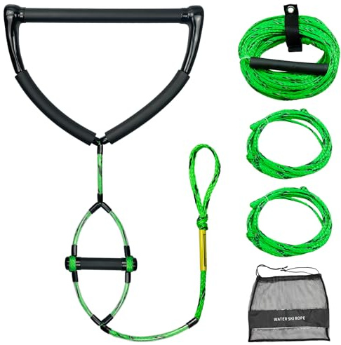 75FT Water Ski Rope with 15in Handles & 6.3in Small Handle Tow Rope for Tubing for 4 Sections,Suitable Forwatersports Rope for Wakeboard, Kneeboard, and Water Skiing (Green, 75FT)
