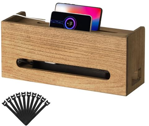 KIRIGEN Boîte à câbles en bois - Organisateur de câbles en bois naturel, solutions de gestion des câbles jaune-brun