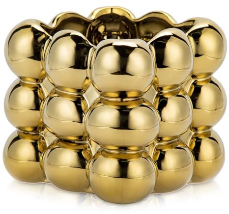 Arborus Ceramic Plant Pots Indoor 13cm Small Bubble Plant Pot Modern Square Gold Planter House Succulent Plant Pot for Home Living Room Bedroom Desk Aesthetic Room Boho Christmas Decor