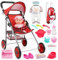 INSPIMYST Baby Doll Set Dolls Pram for 3 4 5 6 Year Olds Girls, Dolls Pushchair Baby Doll Accessories with Baby Doll Carrier, Dolls Clothes, Doll Bottle, Birthday Gift Dolls for Girls