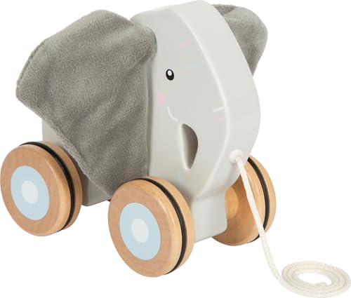 small Foot Nachziehtier Elefant mit Knisterohren aus Holz, Nachziehspielzeug mit gummierten Rädern, fördert Motorik und Laufenlernen, für Kinder ab 1 Jahr, 12624, Grau