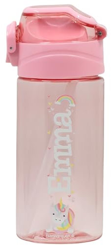 gutmarkiert - Kindertrinkflasche Personalisiert mit Strohhalm. Trinkflasche mit Namen und Motiv personalisierbar. Spülmaschinenfest. Auslaufsicherer Deckel. 450ml (Hellrosa)