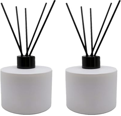 2PCS 200ml Reed Glass Diffuser Set，Essential Oil Container,6.7oz Refillable Empty Glass Bottles with Sticks,Diffuser Jars for Home Oil Fragrance Matte White (200ml Round)