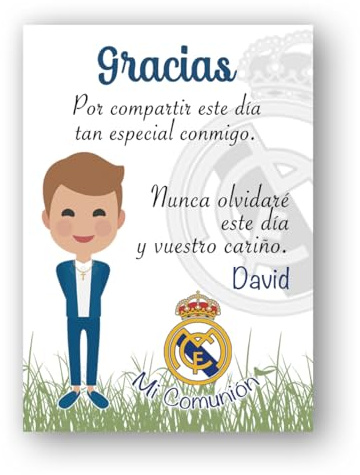 Genérico Tarjetas de Agradecimiento para Comunión Equipos de Fútbol, detalle para invitados. Tarjetas de agradecimiento para invitados, tarjeta de agradecimiento niño de comunion.
